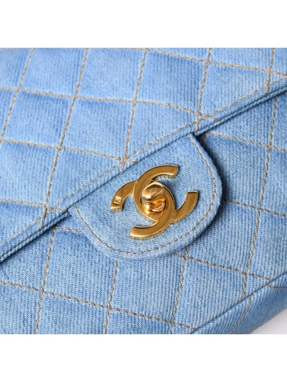 Chanel Quilted Denim Backpack Turnlock Indigo Blue Gold